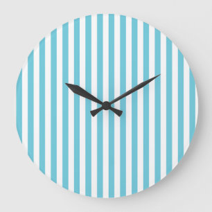 Classic Light Blue and White Vertical Stripes Large Clock