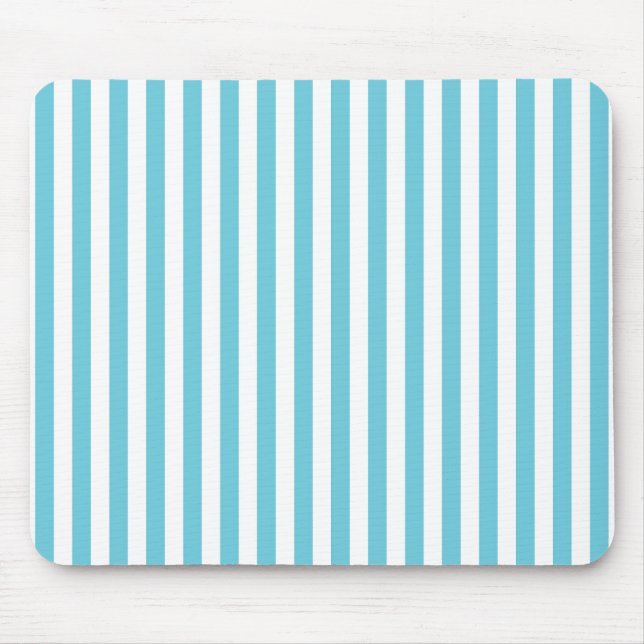 Classic Light Blue and White Vertical Stripes Mouse Mat (Front)