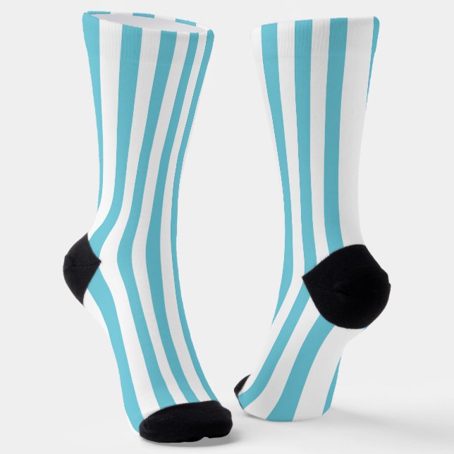 Classic Light Blue and White Vertical Stripes Socks (Angled)