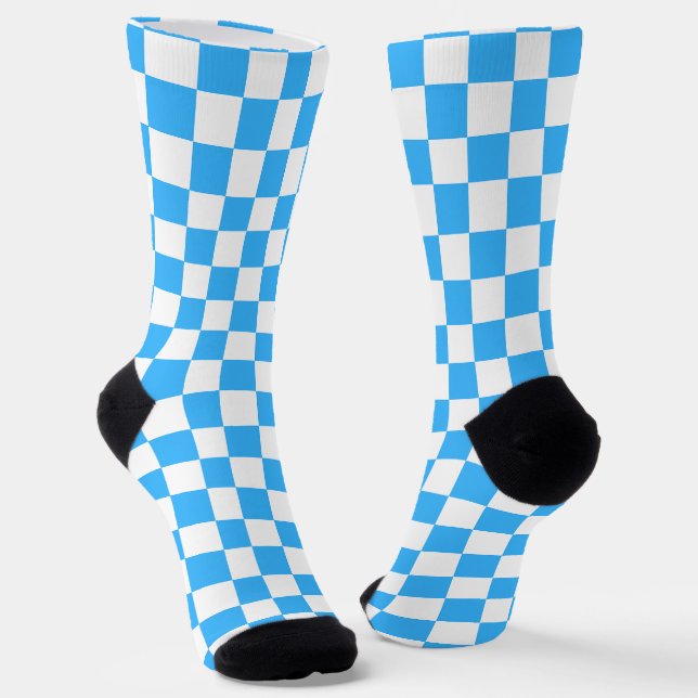 Classic light blue checkerboard  socks (Angled)