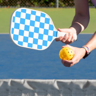 Classic light blue chequerboard pickleball paddle