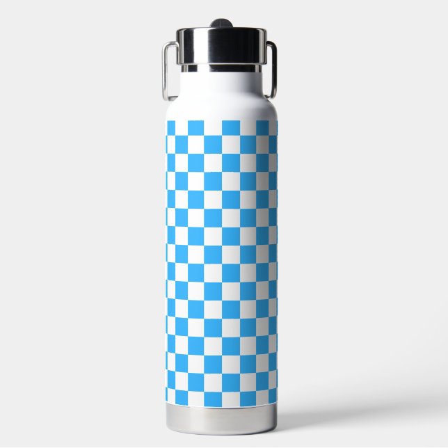 Classic light blue chequerboard  water bottle (Front)