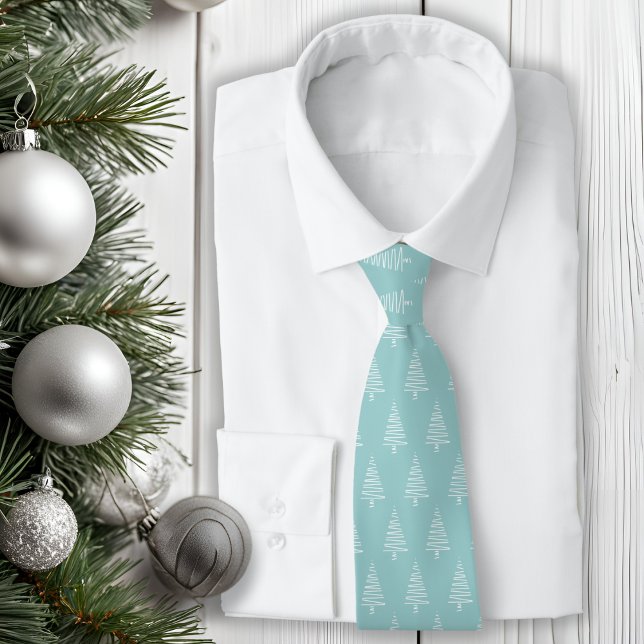 Classic Light Blue-Green And White Christmas Trees Tie (Classic Light Blue-Green And White Christmas Trees Neck Tie)