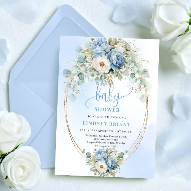 Classic Light Blue Peonies Eucalyptus Baby Shower Invitation (Classic Light Blue Peonies Eucalyptus Baby Shower

)