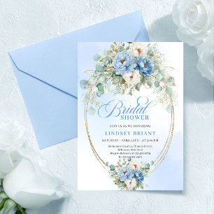Classic Light Blue Peonies Eucalyptus Bridal Showe Invitation