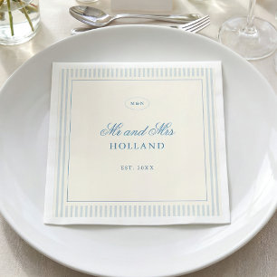 Classic Light Blue Stripes Mr and Mrs Wedding Napkin