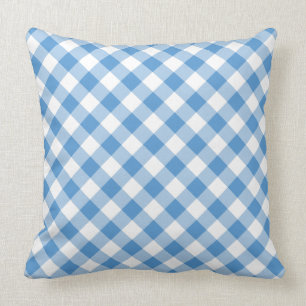 Classic Light Blue & White Diagonal Gingham Plaid Cushion