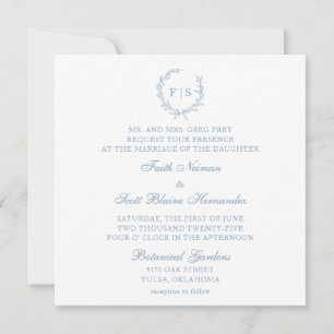 Classic Light Blue Wreath Wedding Invitation