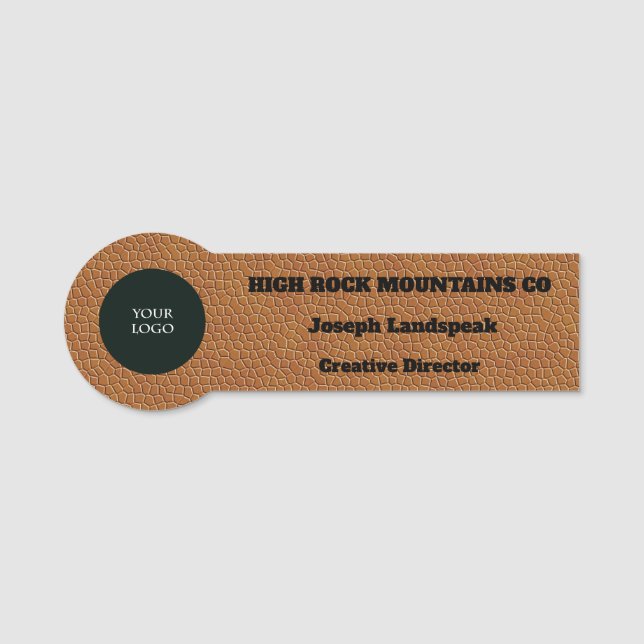 Classic Light Brown Leather Pattern & Logo Name Tag (Front)
