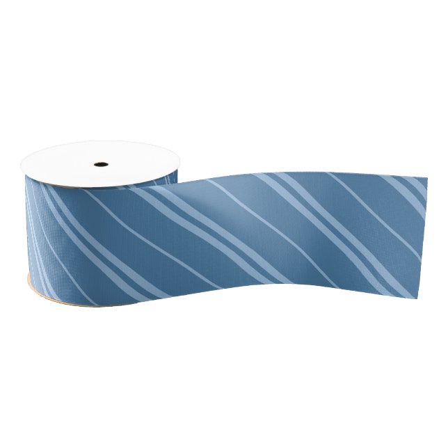 Classic Light Dark Blue School Stripes Pattern Grosgrain Ribbon (Spool)