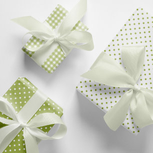 Classic Light Green Polka Dots Gingham Pattern Mix Wrapping Paper Sheet