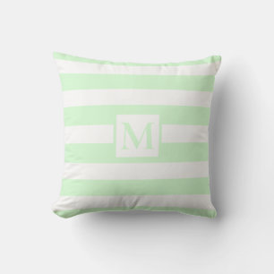 Classic light green white strips monogram cushion
