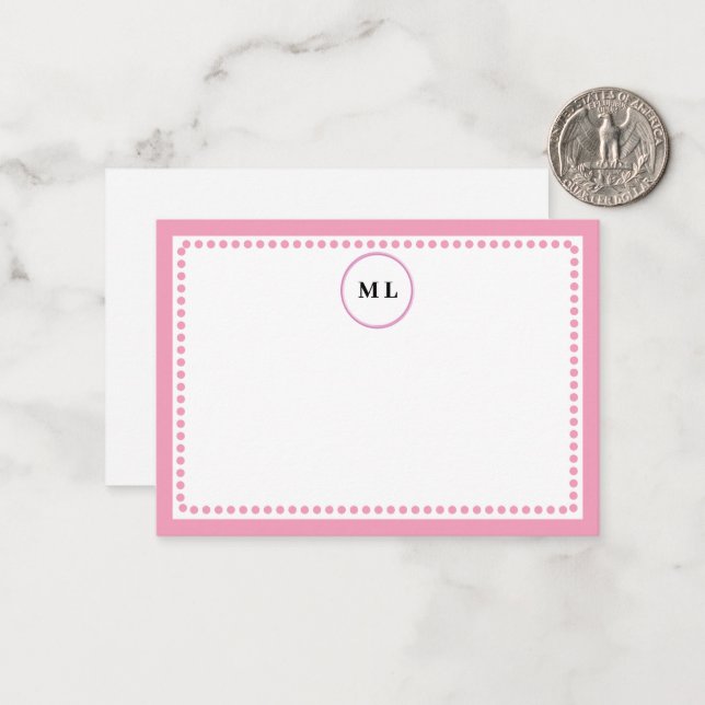 Classic Light Pink Border & Dots with Initials Card (Front/Back In Situ)