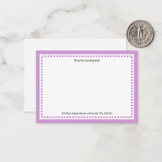 Classic Light Purple Dotted Frame Name, Address Card (Front/Back In Situ)