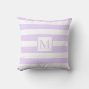 Classic light purple white strips monogram cushion