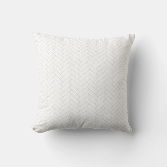 Classic Light White Grey Herringbone Pattern Cushion (Front)