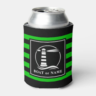 Classic Lighthouse Boat or Name Navy Lime Stripped Can Cooler