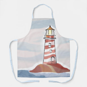 Classic Lighthouse Ocean Coastal Watercolor Apron
