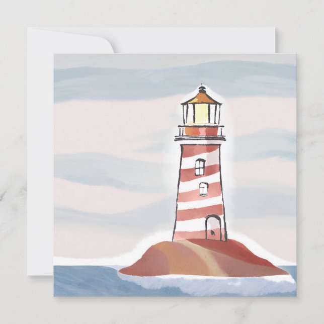 Classic Lighthouse | Ocean Coastal Watercolor Card (Front)
