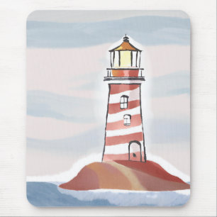 Classic Lighthouse Ocean Coastal Watercolor Mouse Mat