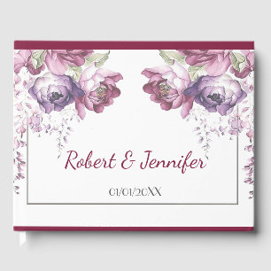 Classic lilac and pink wedding floral guest book