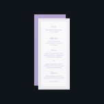 Classic Lilac Elegant Wedding Menu<br><div class="desc">Classic style purple / lavender wedding menu featuring a simple and minimal design with your monogram, names and wedding date at the top along with your menu surrounded by a double border. The fonts alternate between and elegant script, a traditional serif and minimalist sans serif fonts. This menu is great...</div>