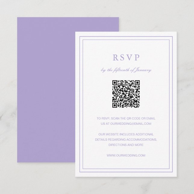 Classic Lilac Elegant Wedding RSVP Card (Front/Back)