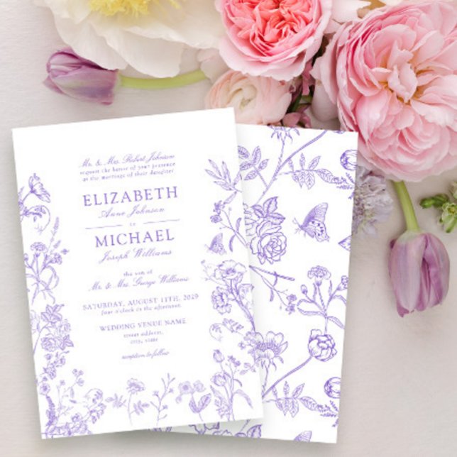 Classic Lilac Lavender Chinoiserie Floral Wedding Invitation (Creator Uploaded)