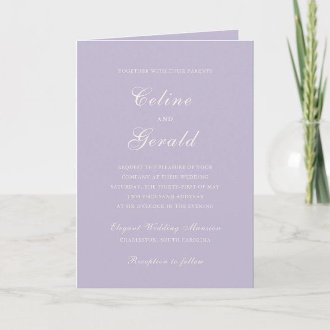 Classic Lilac QR Code Elegant Wedding Invitation (Front)
