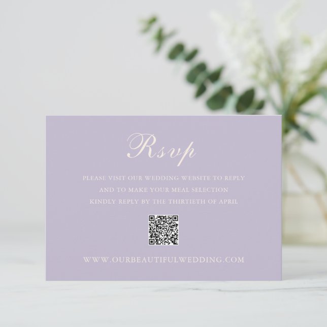 Classic Lilac QR Code Elegant Wedding RSVP Card (Standing Front)