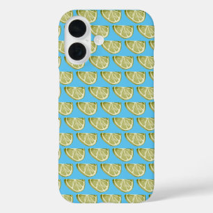 Classic Lime Green Slice Pattern On Sky Blue iPhone 16 Case