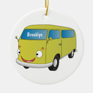 Classic lime green van cartoon ceramic tree decoration