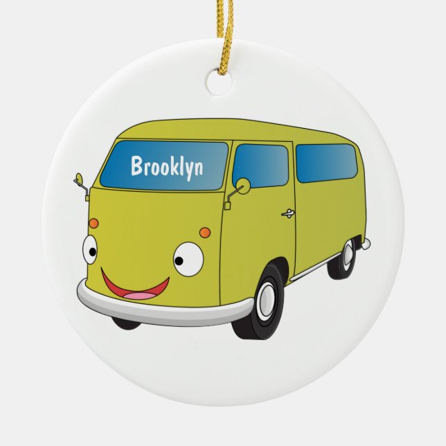 Classic lime green van cartoon ceramic tree decoration (Front)