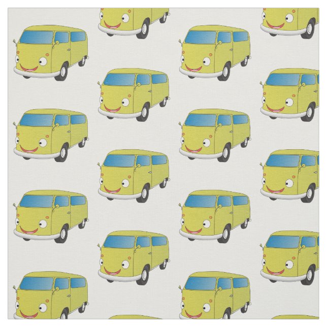 Classic lime green van cartoon fabric (Swatch)