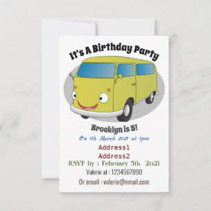 Classic lime green van cartoon invitation