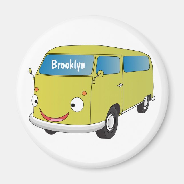 Classic lime green van cartoon magnet (Front)