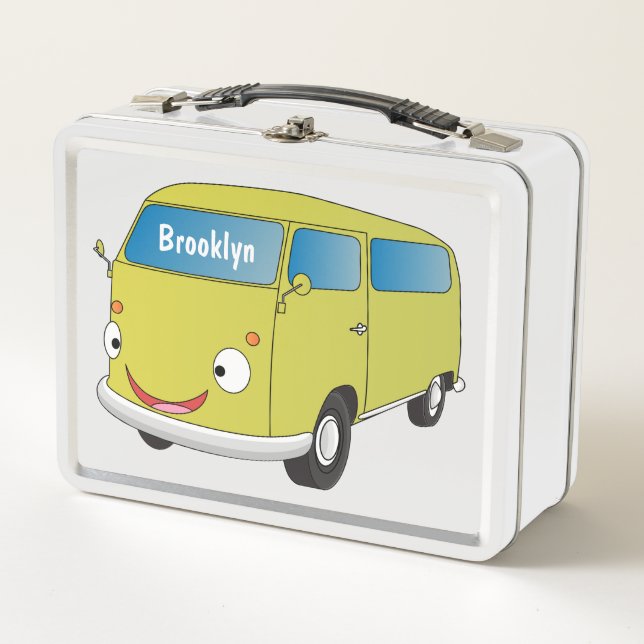 Classic lime green van cartoon metal lunch box (Front)