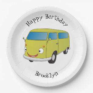 Classic lime green van cartoon paper plate