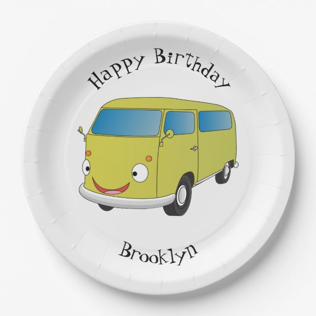 Classic lime green van cartoon paper plate (Front)