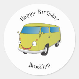 Classic lime green van cartoon round sticker