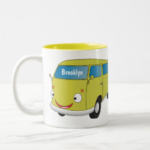 Classic lime green van cartoon Two-Tone coffee mug