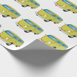 Classic lime green van cartoon wrapping paper