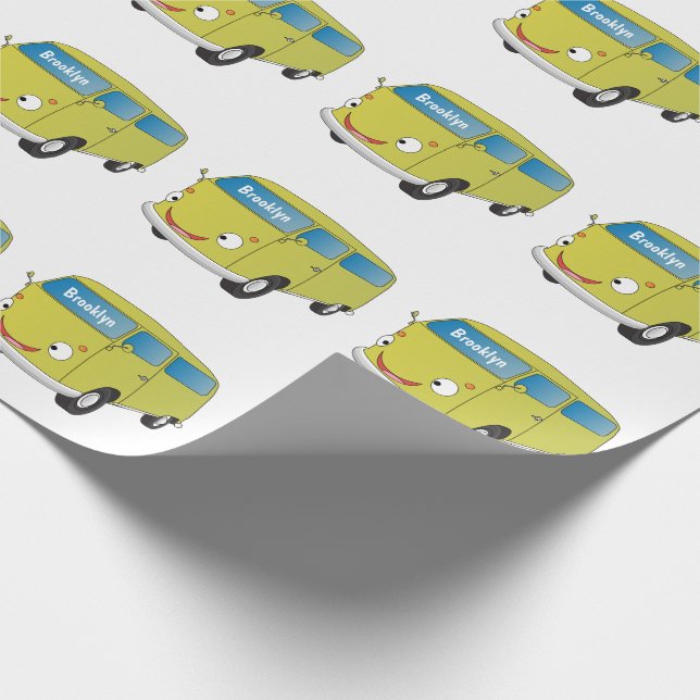 Classic lime green van cartoon wrapping paper (Corner)