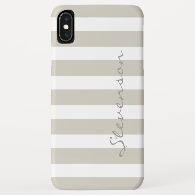 Classic Linen Beige Stripes - Personalised Name Case-Mate iPhone Case (Back)