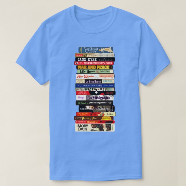 Classic Literature Books Stack T-Shirt (Design Front)