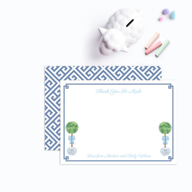 Classic Little Boy Boxwood Topiary Baby Shower Thank You Card (Creator Uploaded)