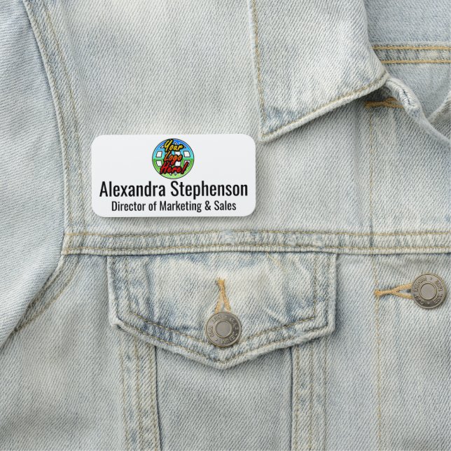 Classic Logo Above Custom Personalised Business Name Tag (In Situ)