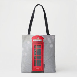 Classic London Red Phone Booth with Name  Tote Bag