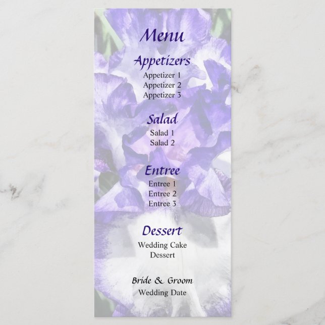 Classic Look Iris Closeup Wedding Menu (Front)