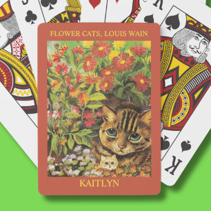 Classic Louis Wain Flower Cats Personalized Playing Cards
